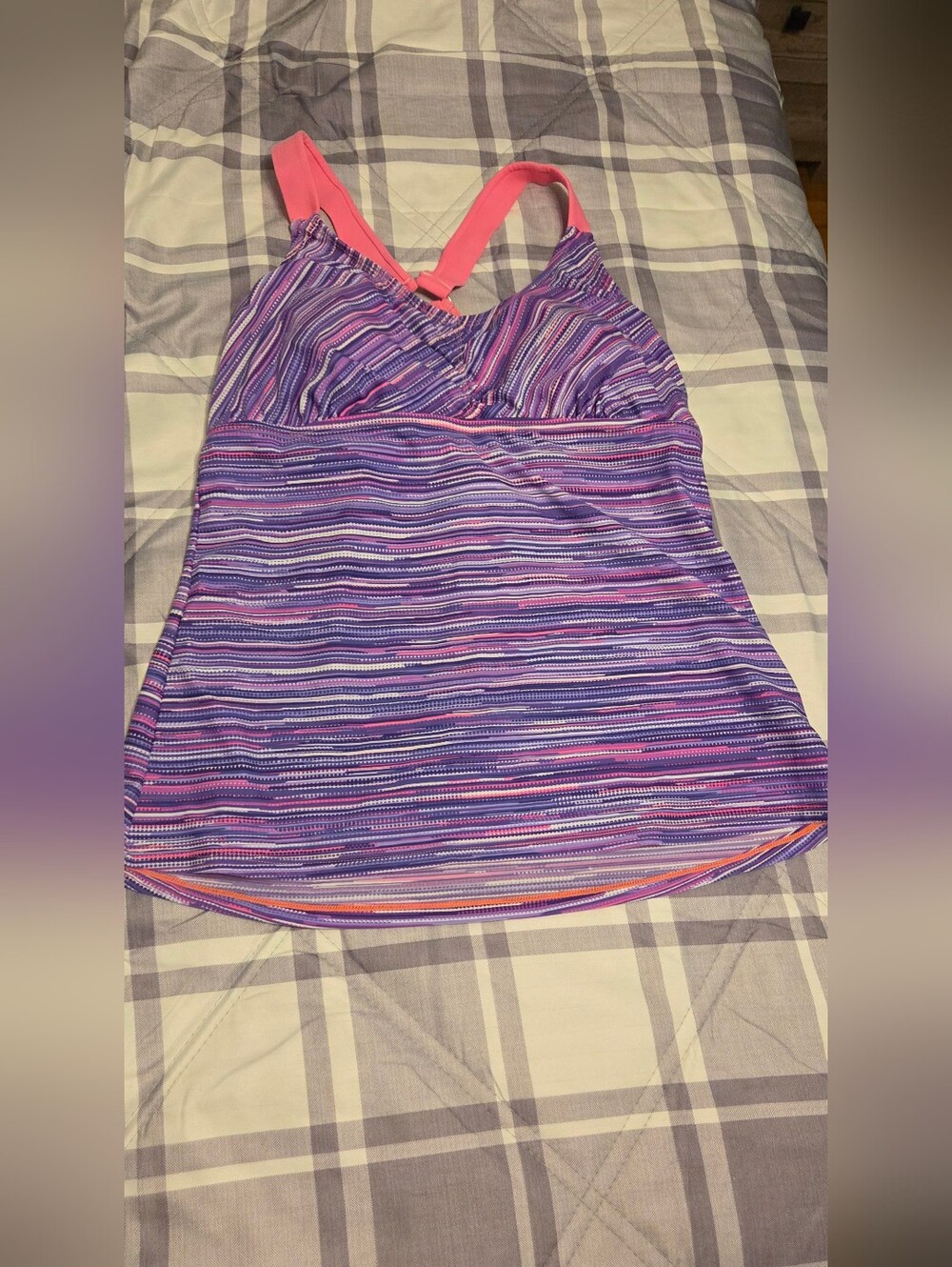 Striped Purple & Pink Tankini Top with Neon Straps